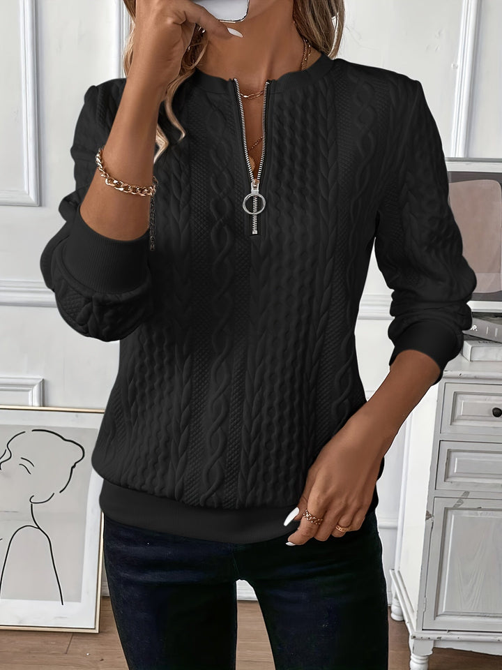 Femke | Pull pour femme en maille torsadée avec fermeture zippée au col