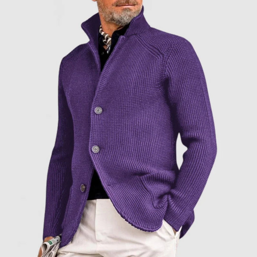 Finn | Cardigan tricoté cintré pour homme à col montant