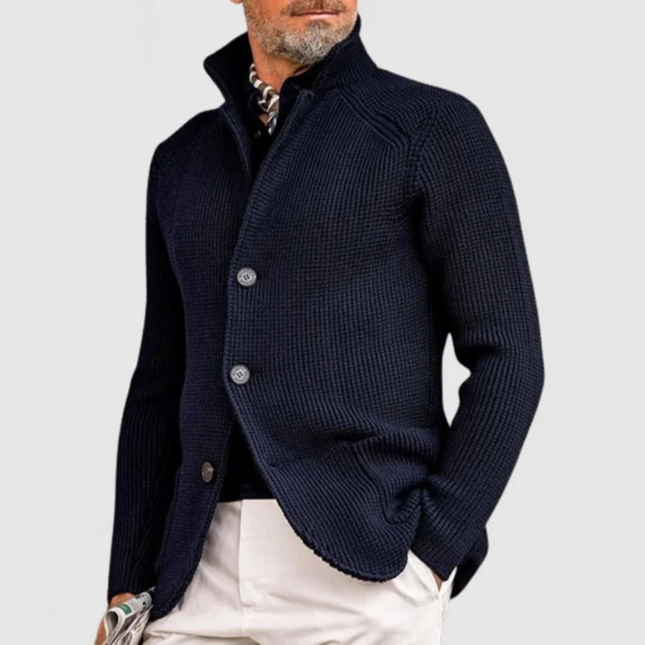 Finn | Cardigan tricoté cintré pour homme à col montant