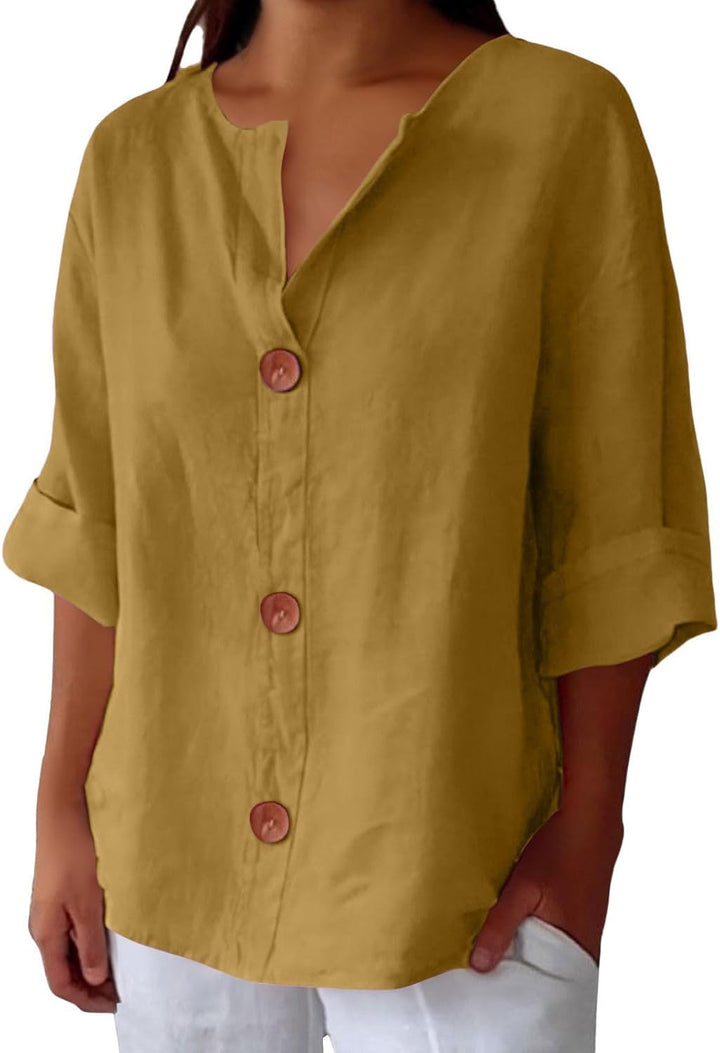 Fleur | Dames Casual V-Hals Button-Down Blouse