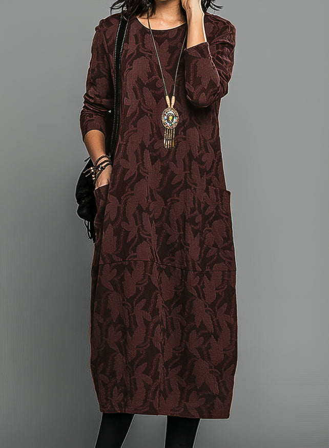 Hanne | Robe maxi tunique pour femme, à col rond et manches longues