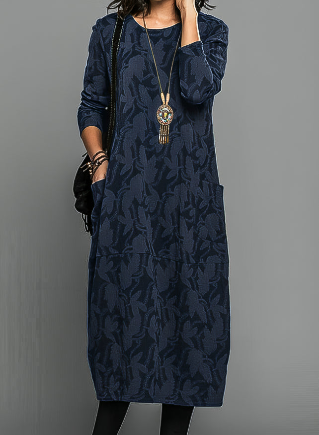 Hanne | Robe maxi tunique pour femme, à col rond et manches longues