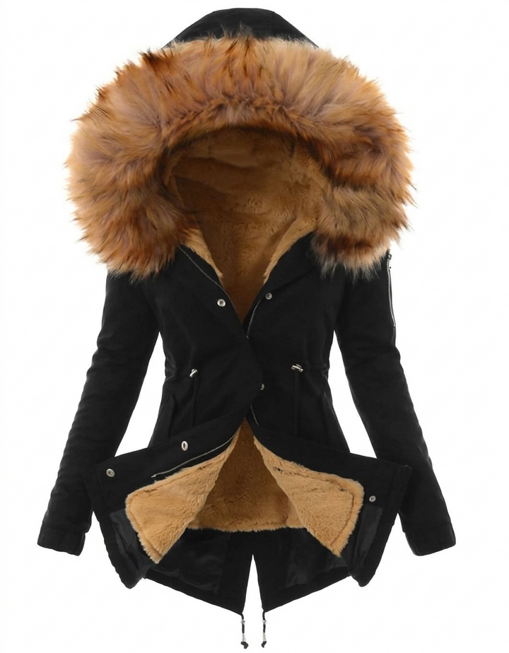 Iris | Longue parka d’hiver cintrée pour femme à capuche