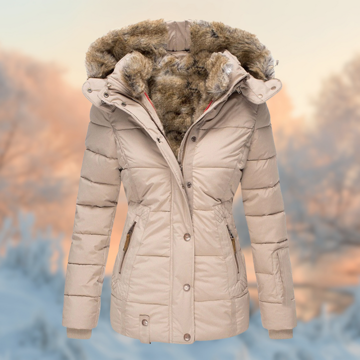 Lieke | Veste d’hiver cintrée pour femme à capuche en fausse fourrure