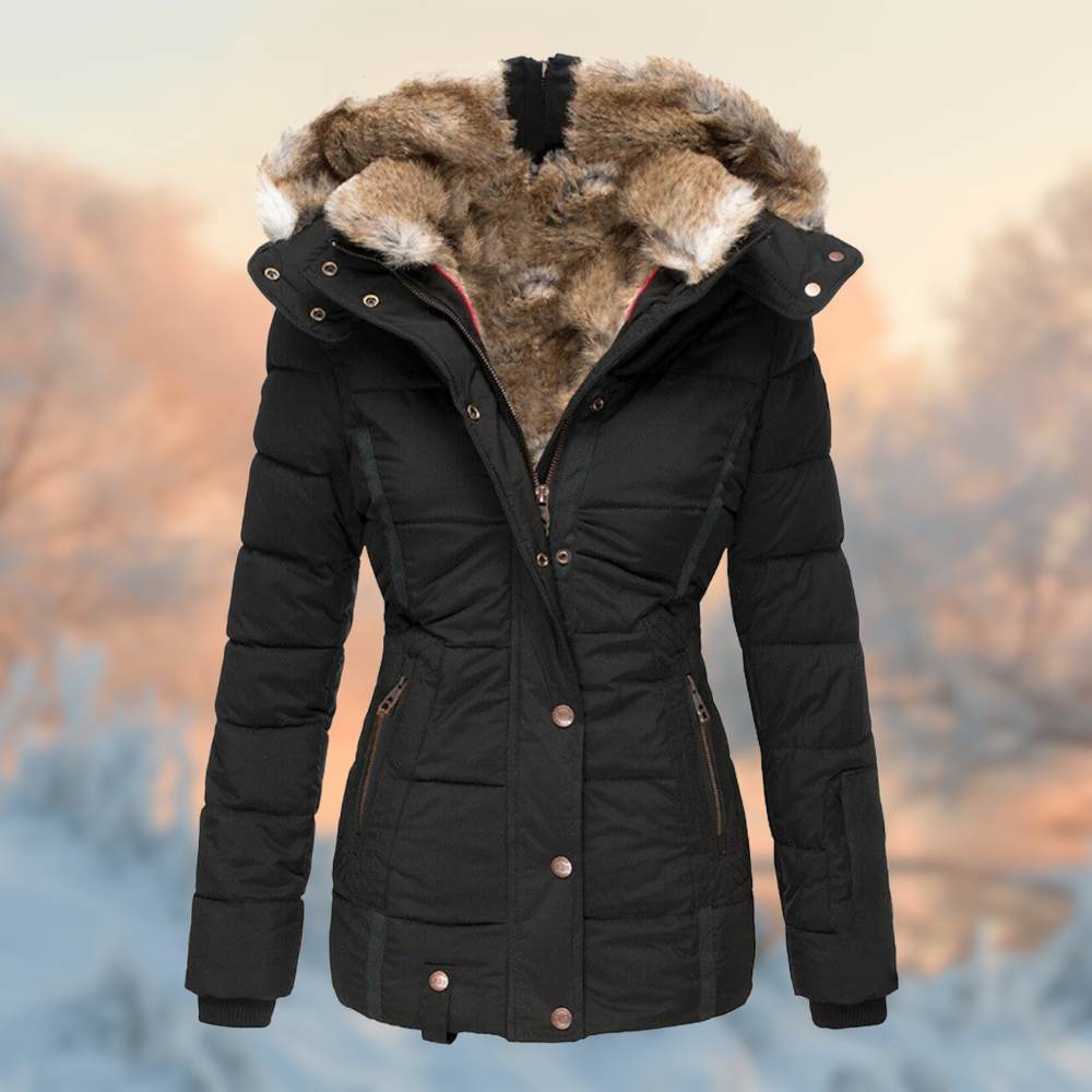 Lieke | Veste d’hiver cintrée pour femme à capuche en fausse fourrure