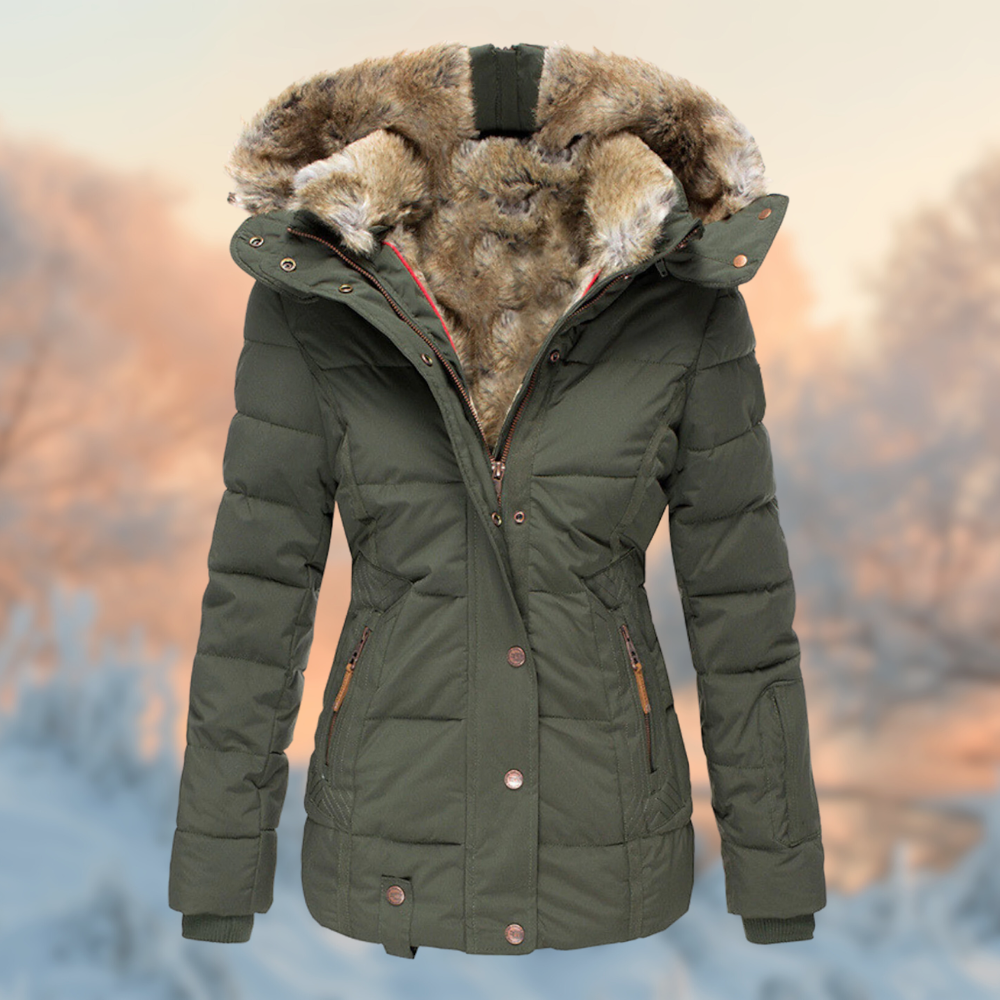 Lieke | Veste d’hiver cintrée pour femme à capuche en fausse fourrure