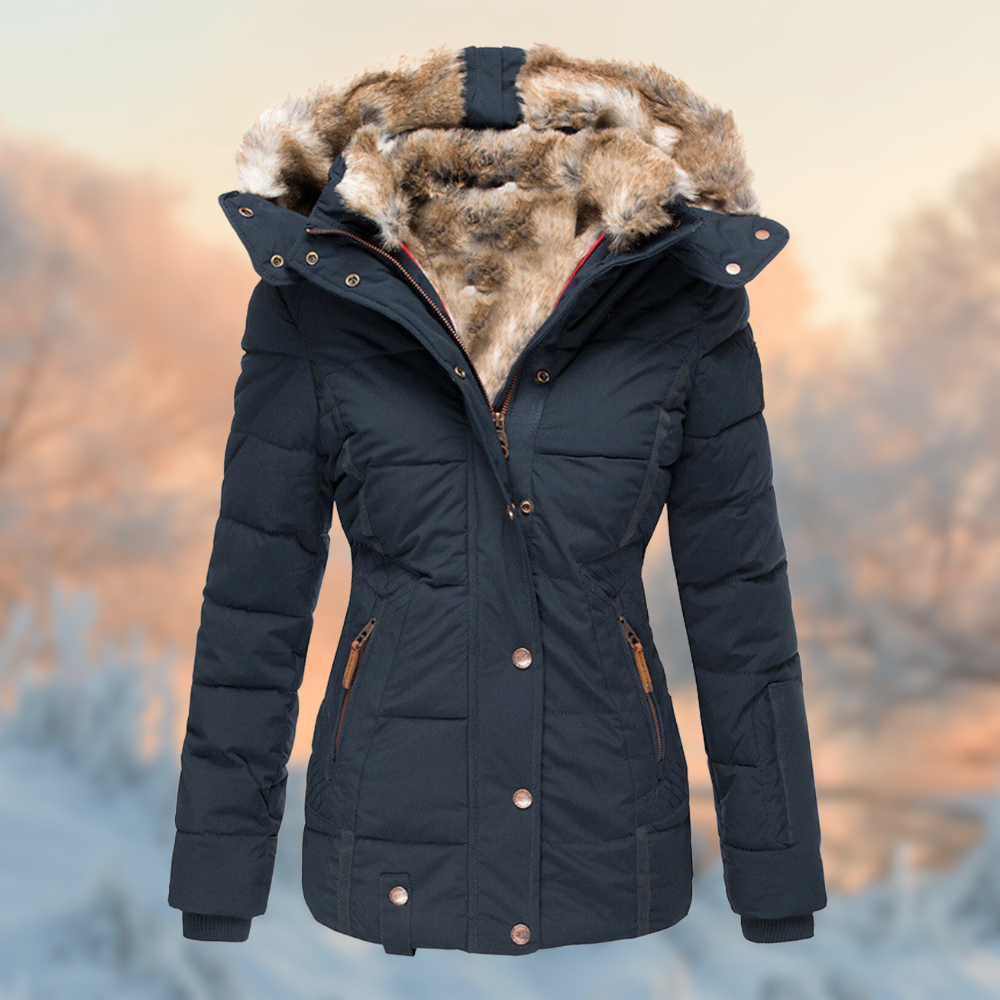 Lieke | Veste d’hiver cintrée pour femme à capuche en fausse fourrure