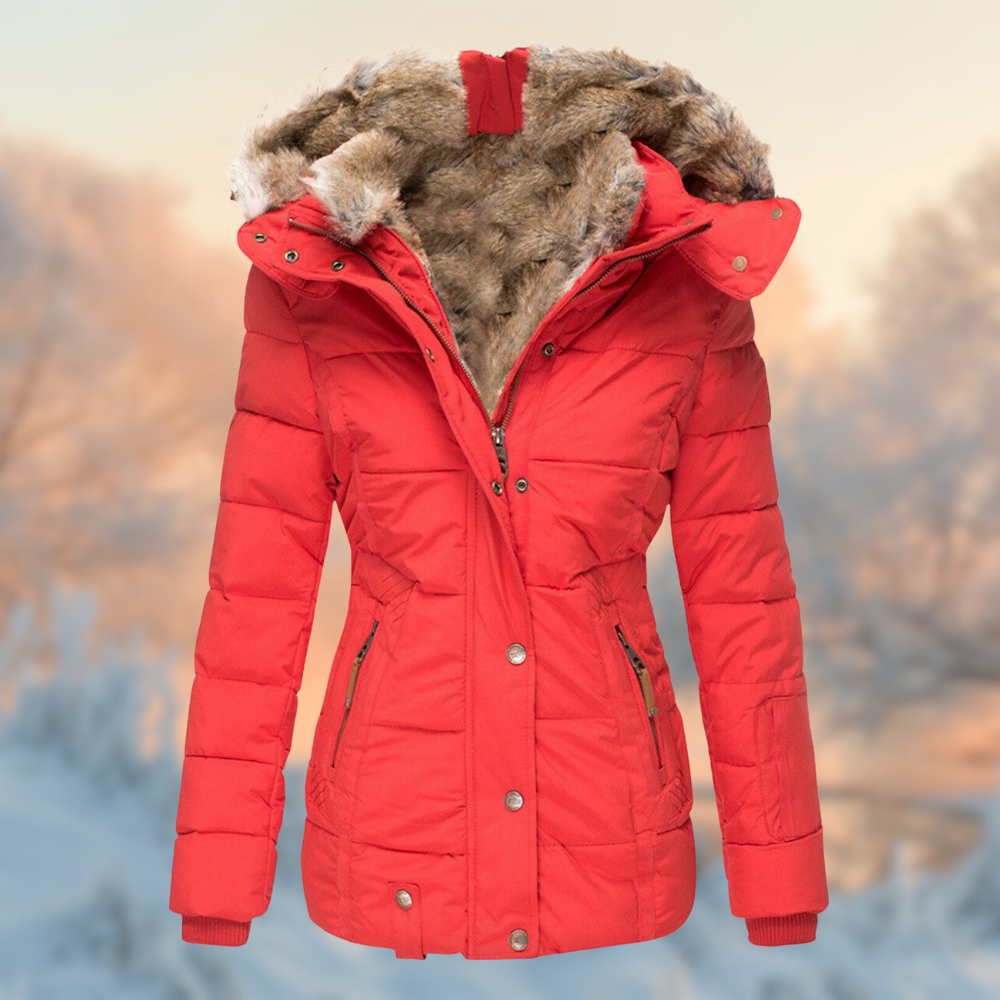 Lieke | Veste d’hiver cintrée pour femme à capuche en fausse fourrure