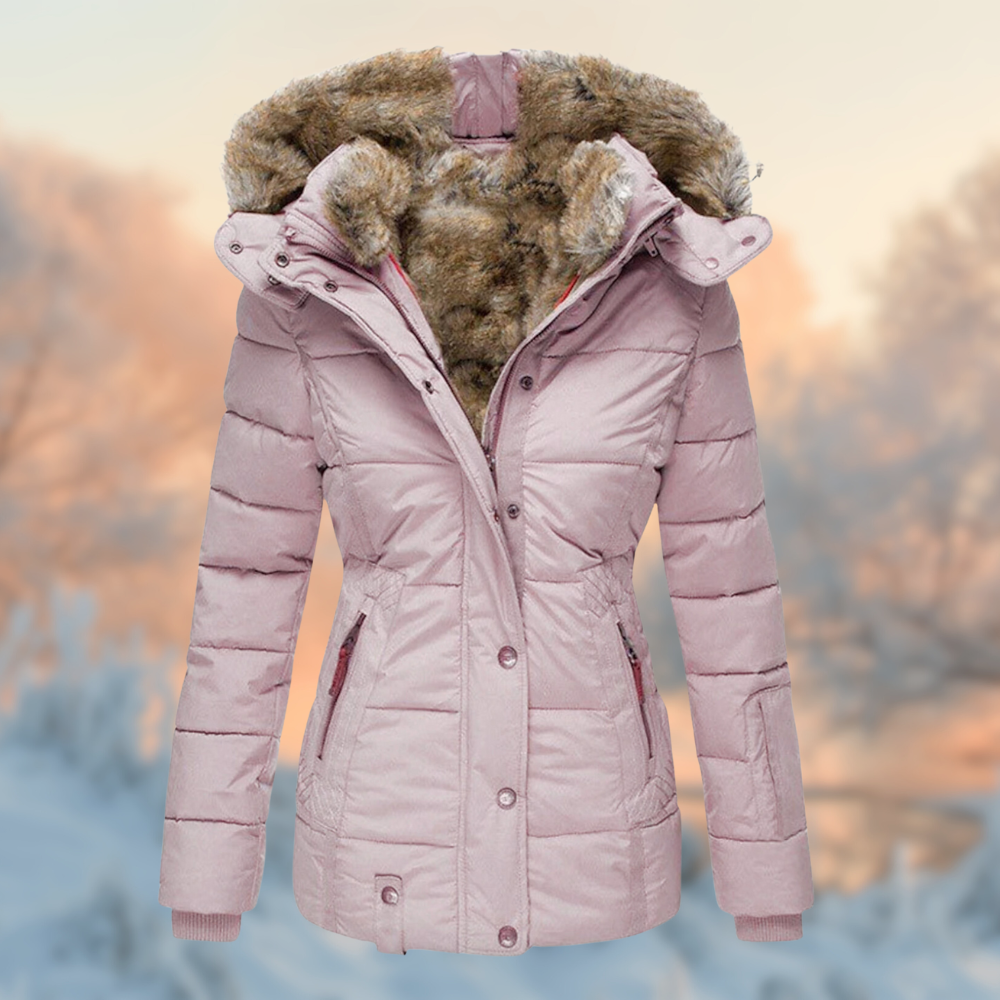 Lieke | Veste d’hiver cintrée pour femme à capuche en fausse fourrure