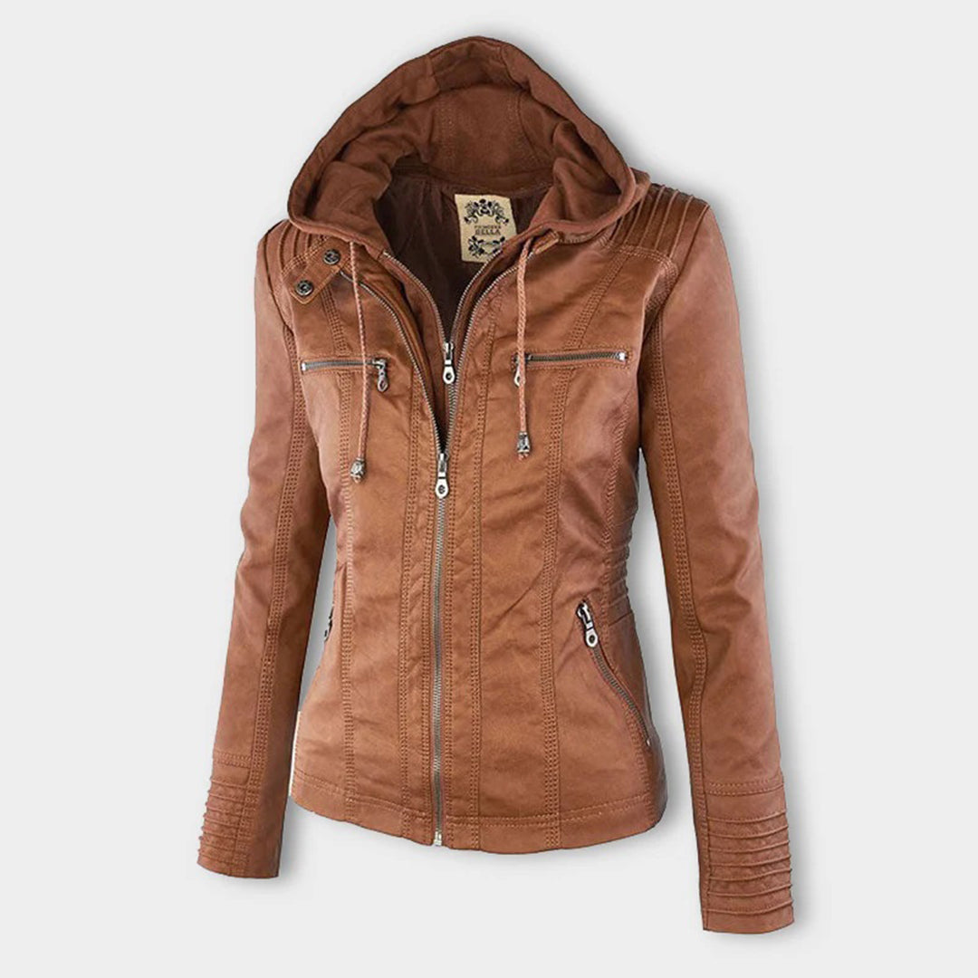 Roos | Veste biker courte cintrée pour femme avec capuche