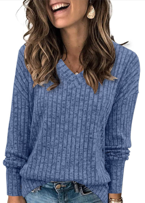 Sanne | Pull côtelé pour femme à col en V
