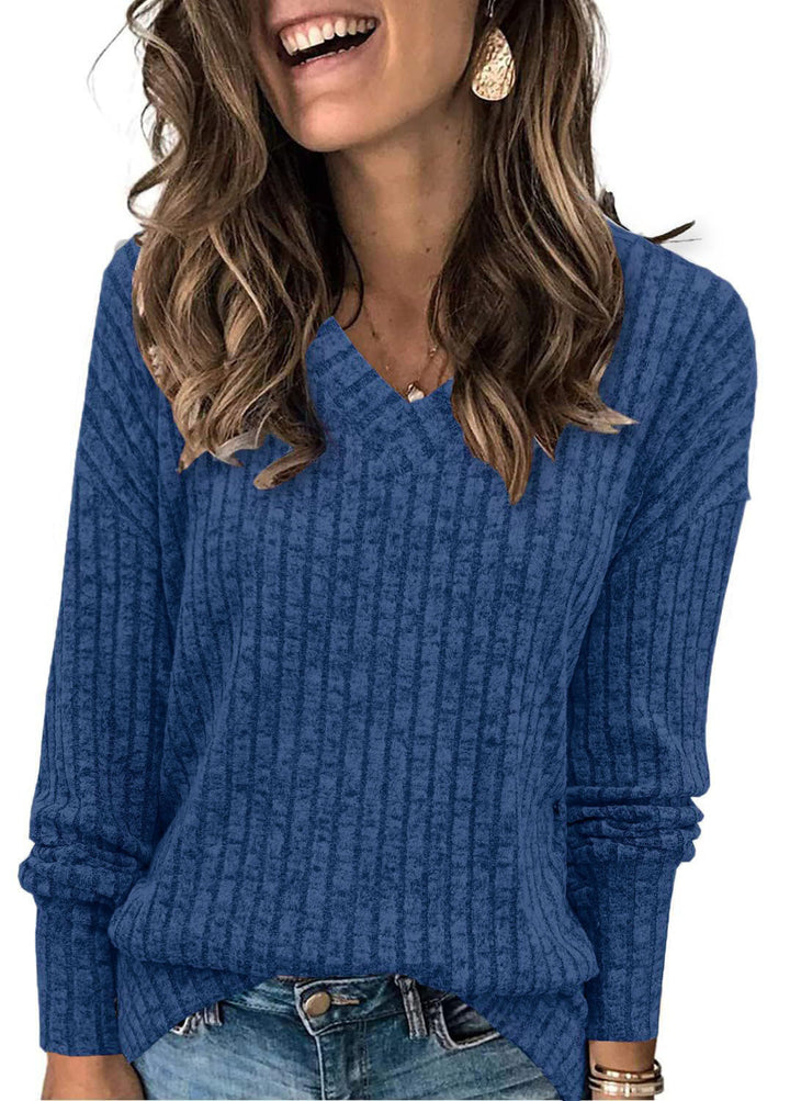 Sanne | Pull côtelé pour femme à col en V