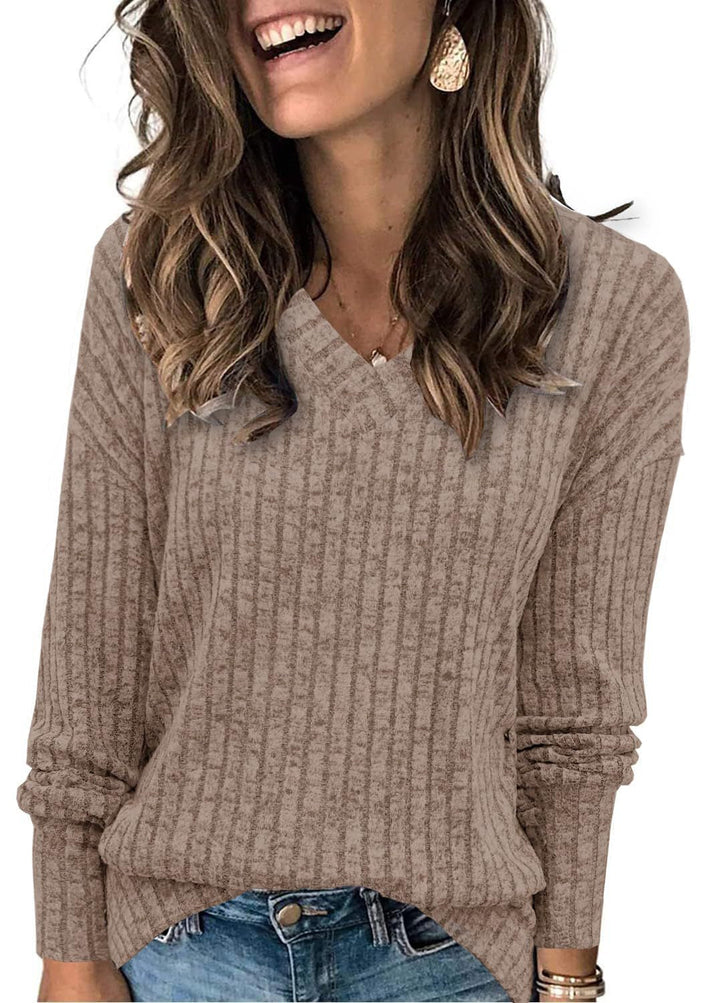 Sanne | Pull côtelé pour femme à col en V