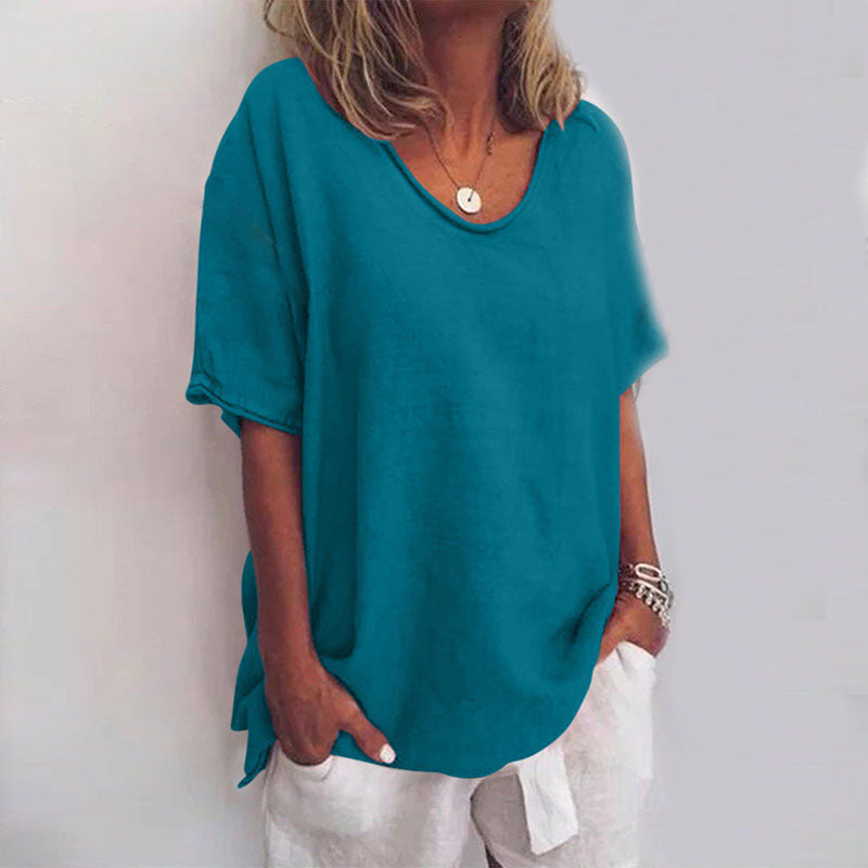 Sanne | Haut oversize pour femme à col en V et manches courtes