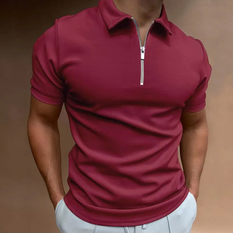 Thijs | Polo pour hommes à fermeture zippée, coupe ajustée, chic décontracté
