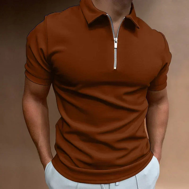 Thijs | Polo pour hommes à fermeture zippée, coupe ajustée, chic décontracté