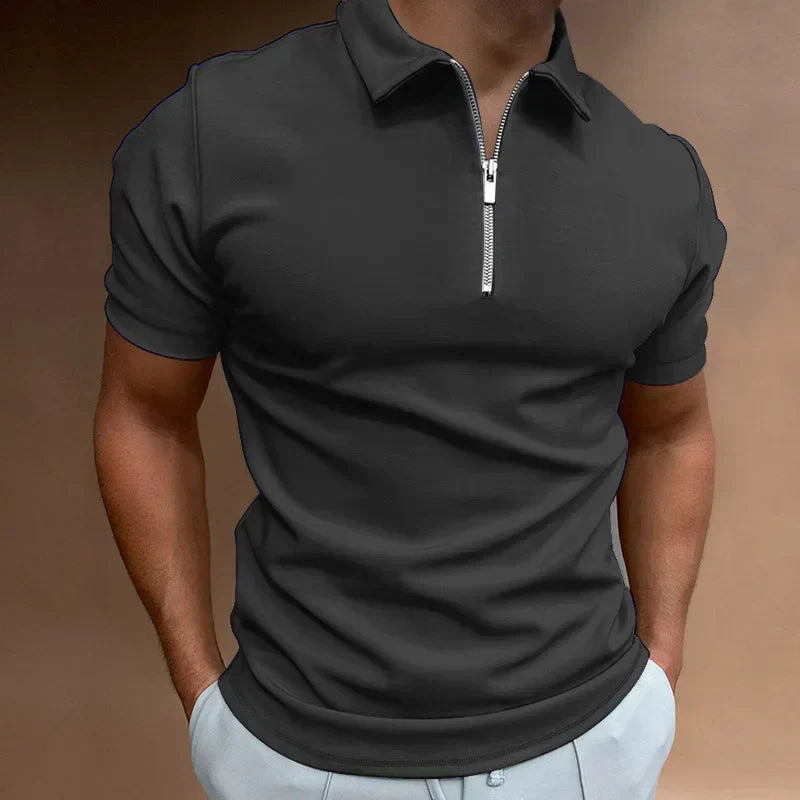 Thijs | Polo pour hommes à fermeture zippée, coupe ajustée, chic décontracté