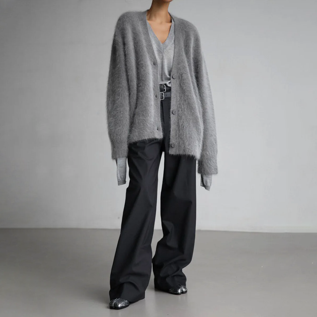 Amara grijs vest volledige look met wijde broek
