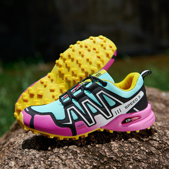 Anouk turquoise en roze trail hardloopschoenen met gele zool