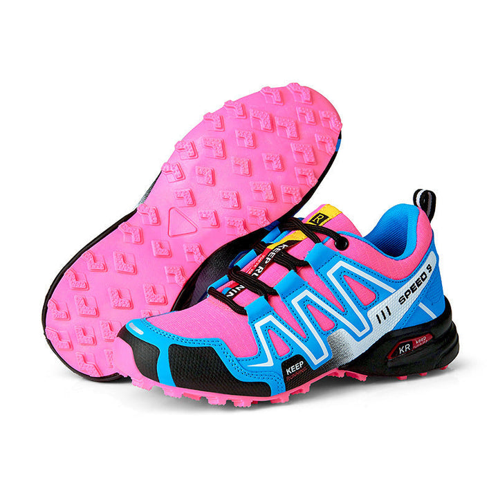 Anouk roze en blauwe trail hardloopschoenen met zool zicht