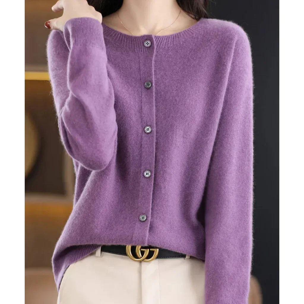 Anouk paarse wollen cardigan met riem