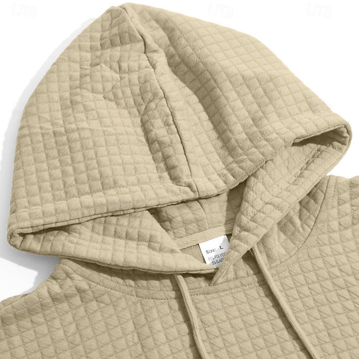 Close-up van capuchon en label van Bram hoodie