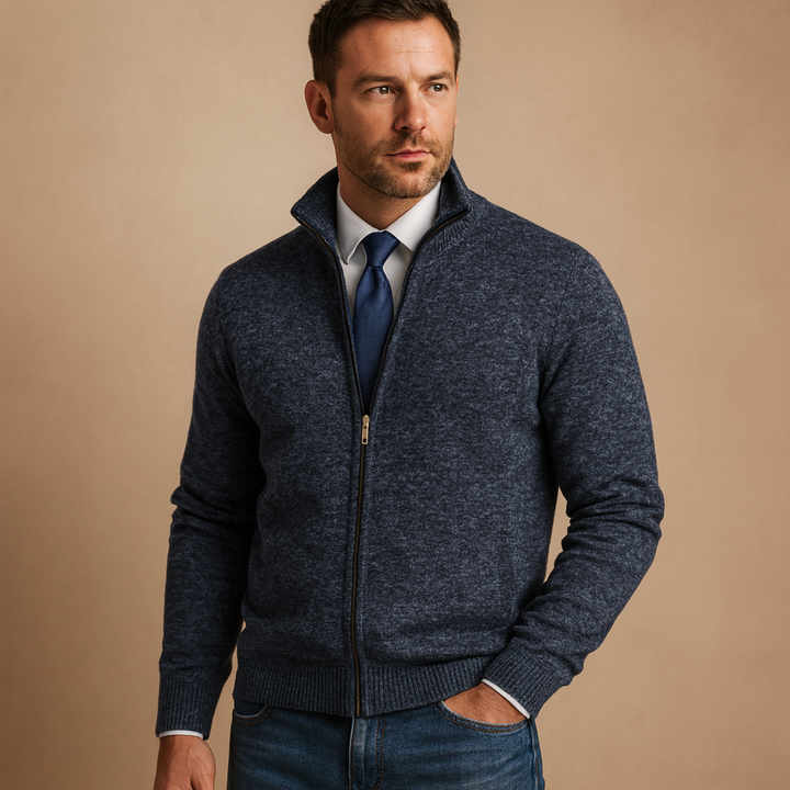 Bram marineblauw gebreid vest met ritssluiting, vooraanzicht