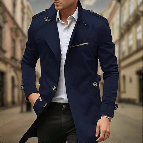 Bram trenchcoat in donkerblauw, vooraanzicht