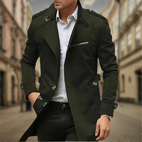 Bram trenchcoat in groen, vooraanzicht
