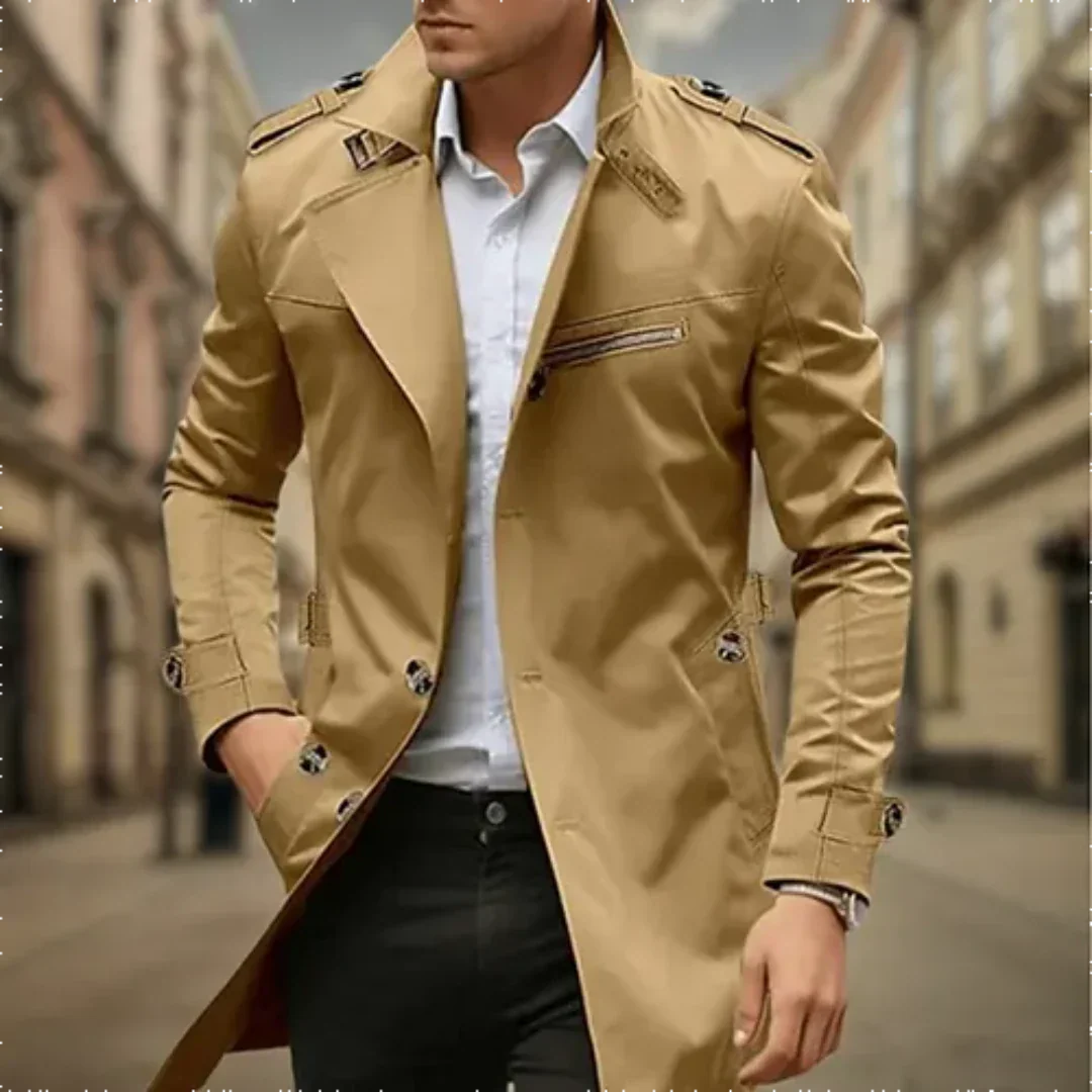 Bram trenchcoat in kaki, vooraanzicht