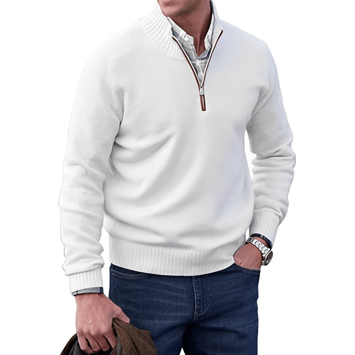 Bram quarter-zip pullover in wit, vooraanzicht