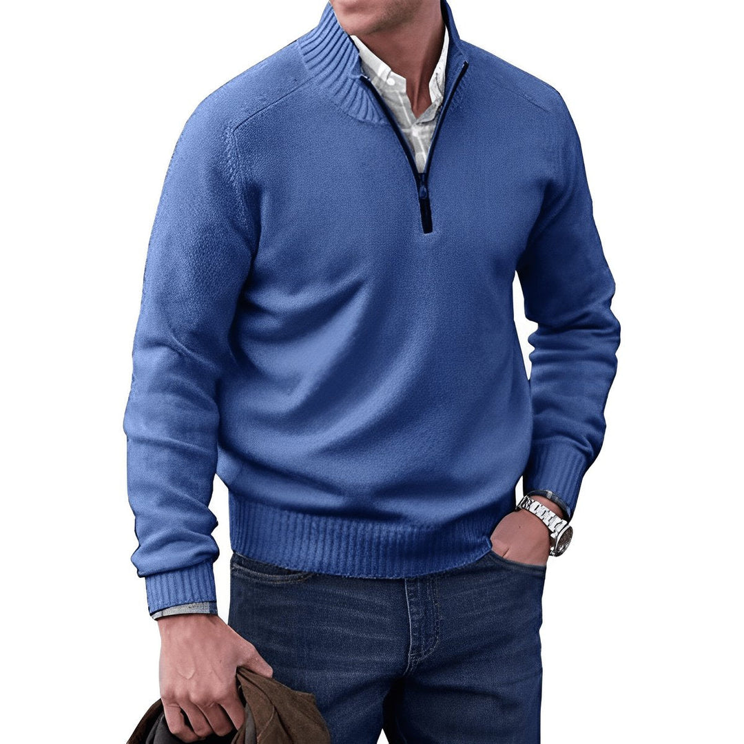 Bram quarter-zip pullover in blauw, vooraanzicht