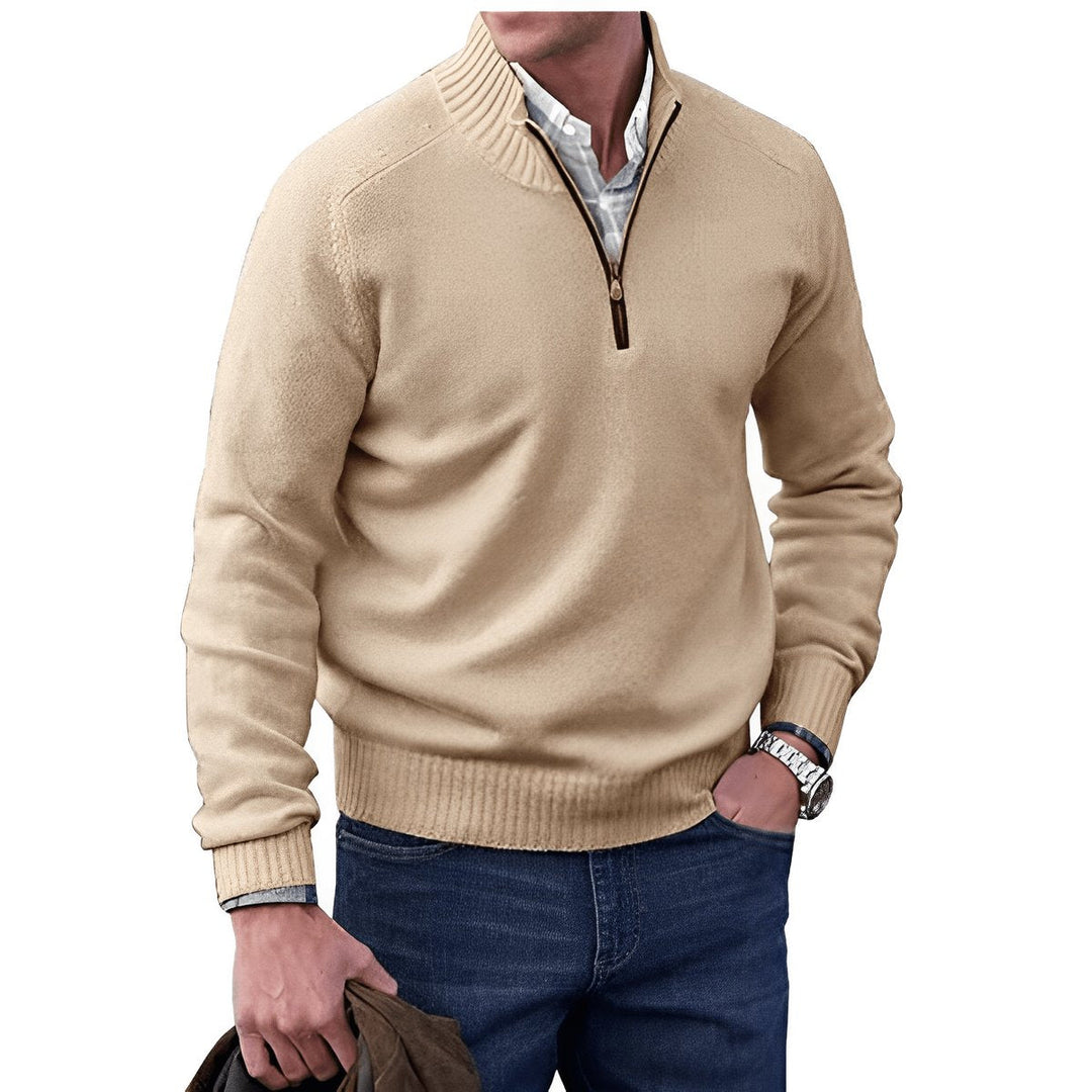 Bram quarter-zip pullover in beige, vooraanzicht