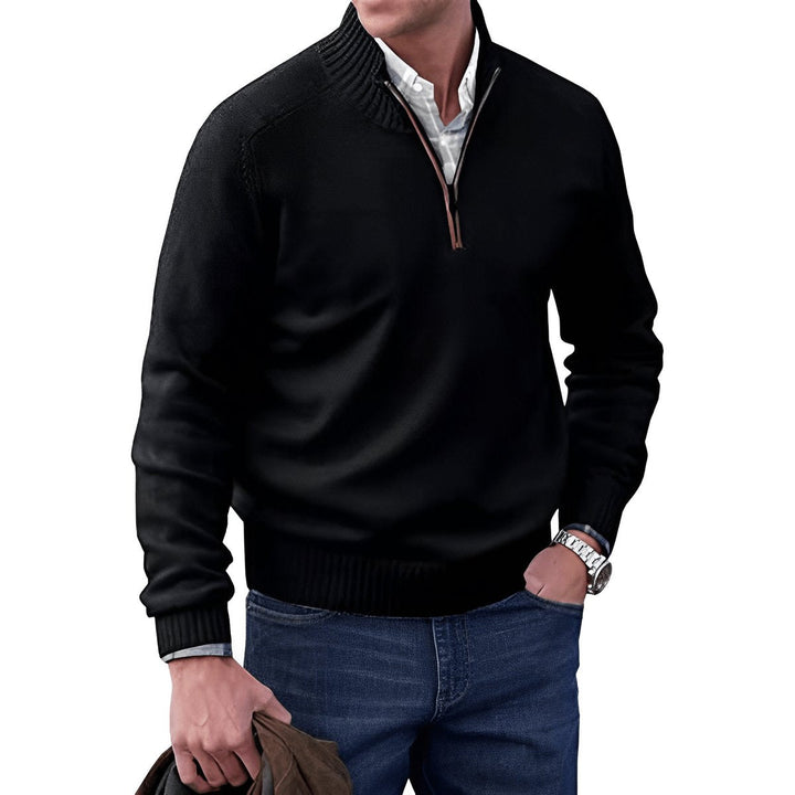 Bram quarter-zip pullover in zwart, vooraanzicht