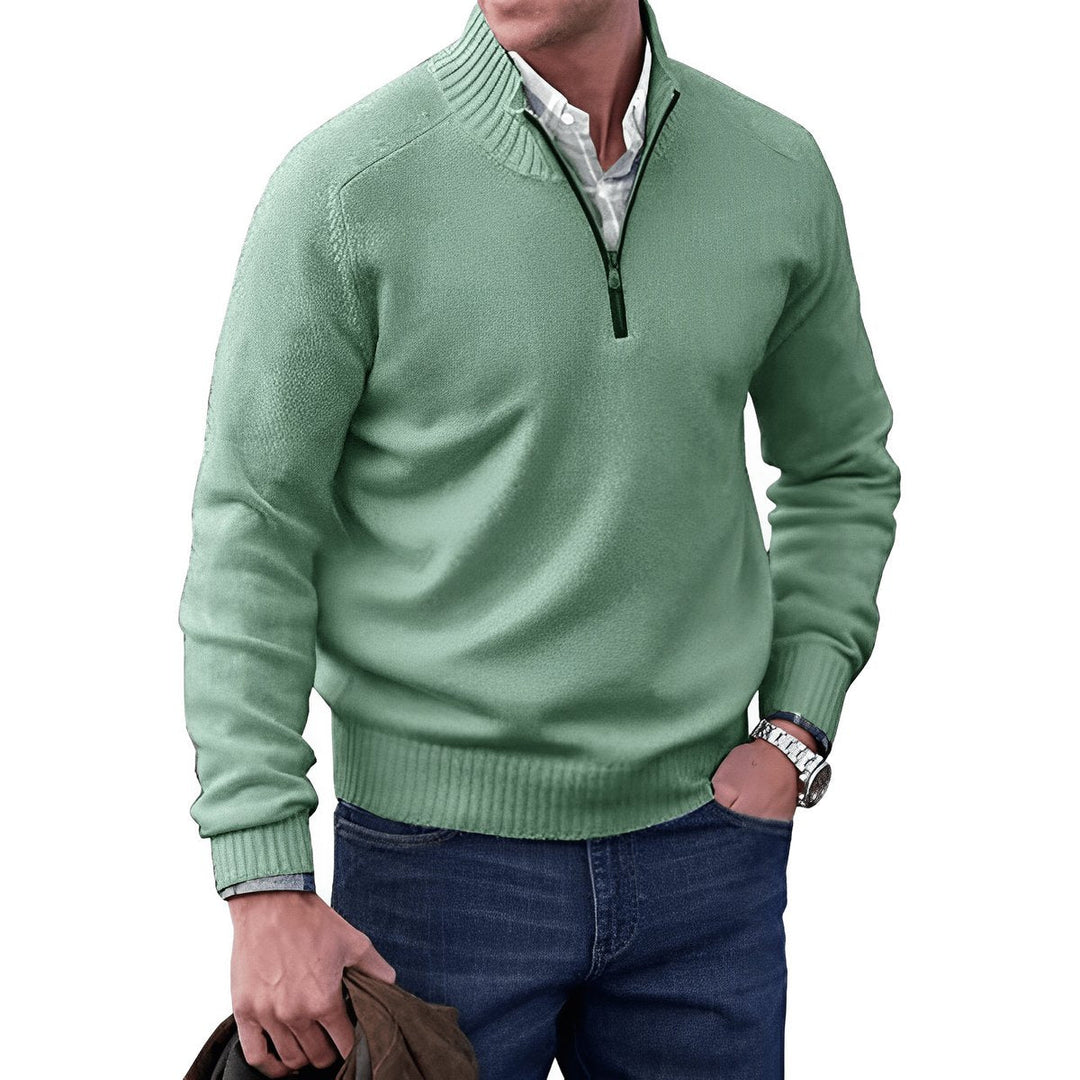 Bram quarter-zip pullover in groen, vooraanzicht