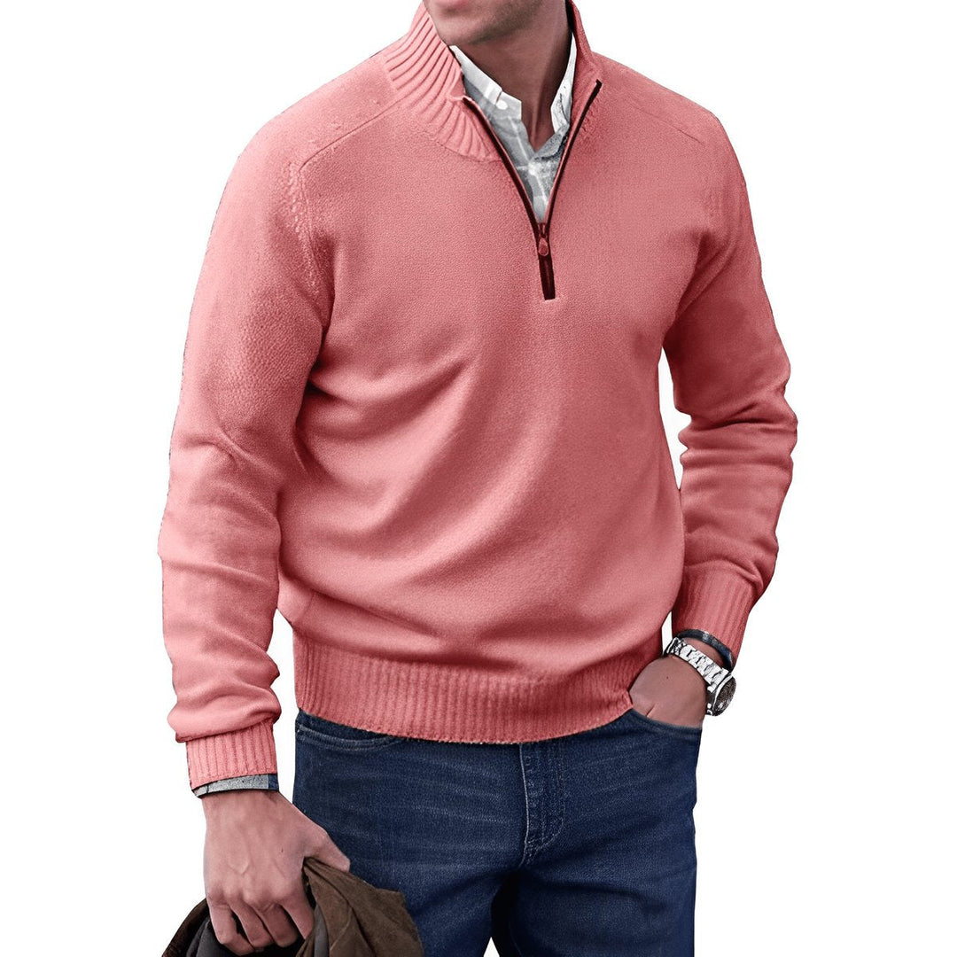 Bram quarter-zip pullover in roze, vooraanzicht