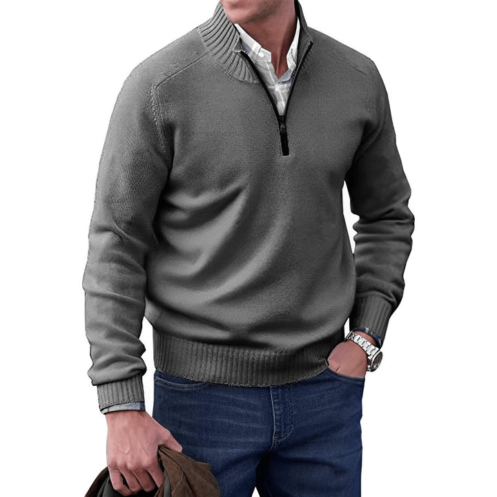 Bram quarter-zip pullover in donkergrijs, vooraanzicht