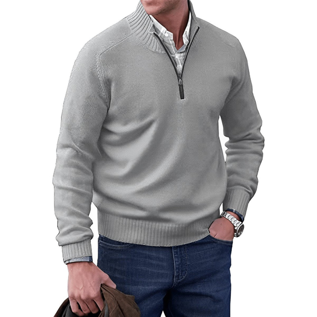 Bram quarter-zip pullover in lichtgrijs, vooraanzicht