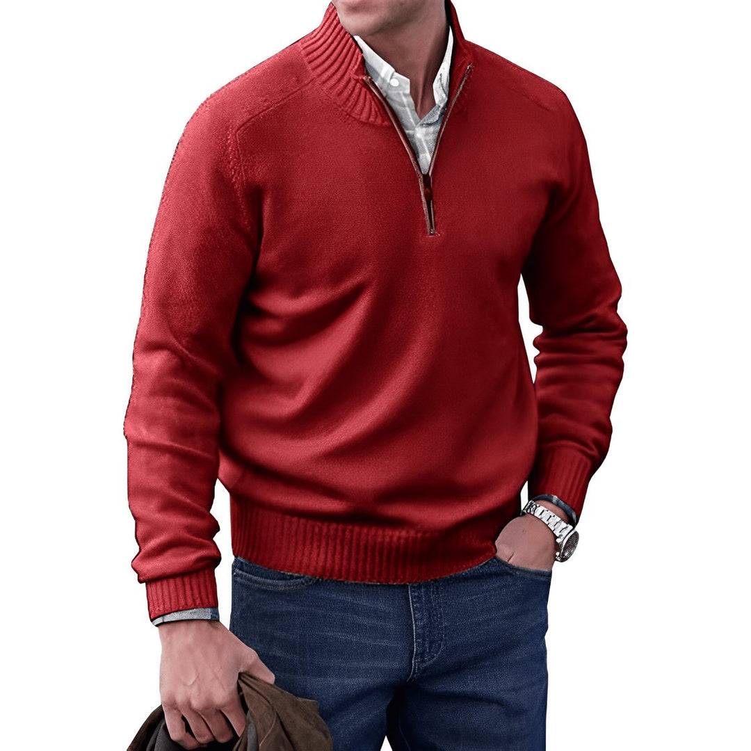Bram quarter-zip pullover in rood, vooraanzicht