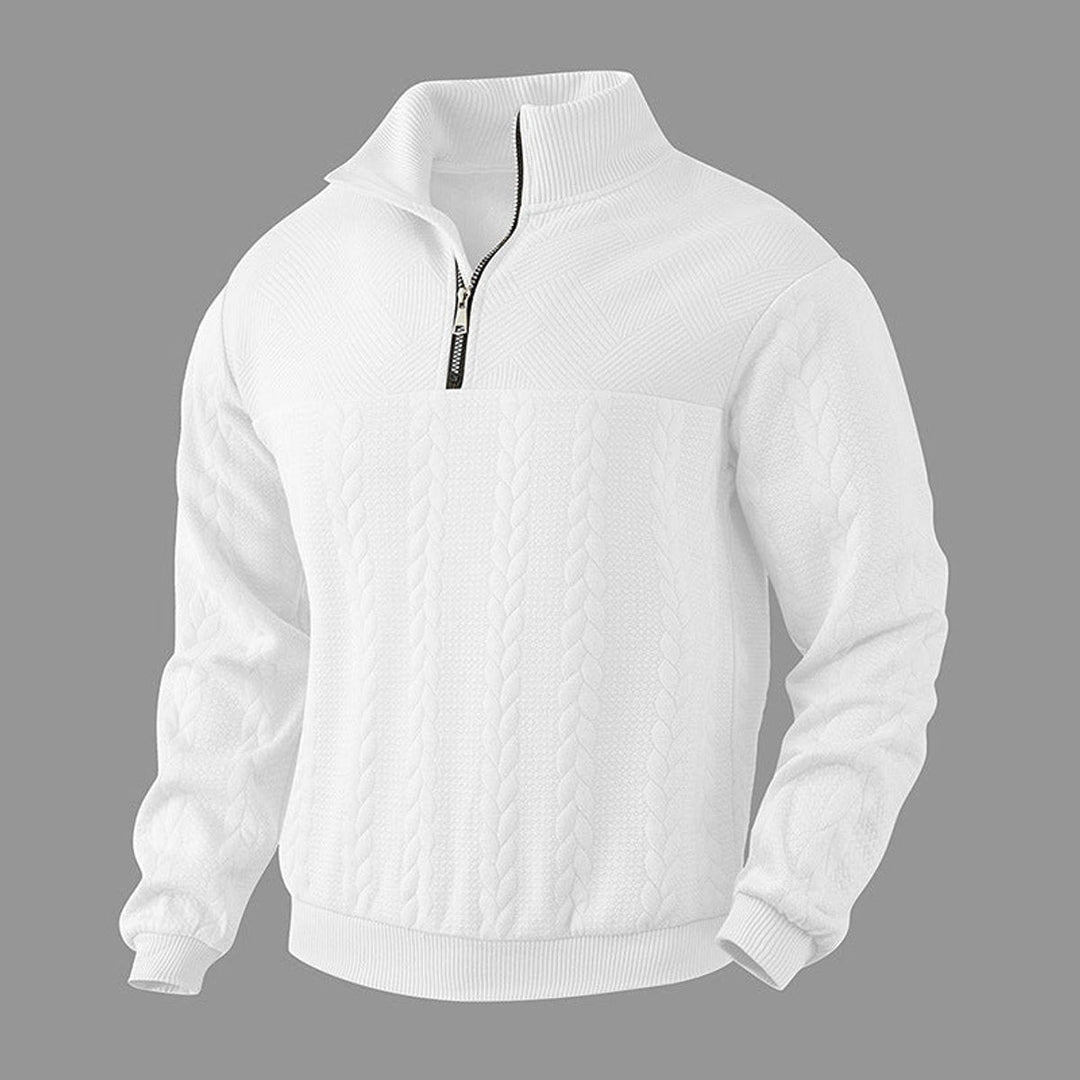 Casper witte kabelbrei sweater met kwart rits, vooraanzicht