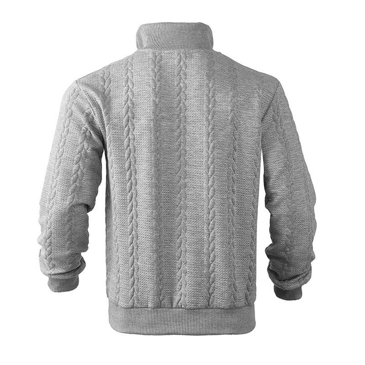 Casper grijs gemêleerde kabelbrei sweater, achteraanzicht