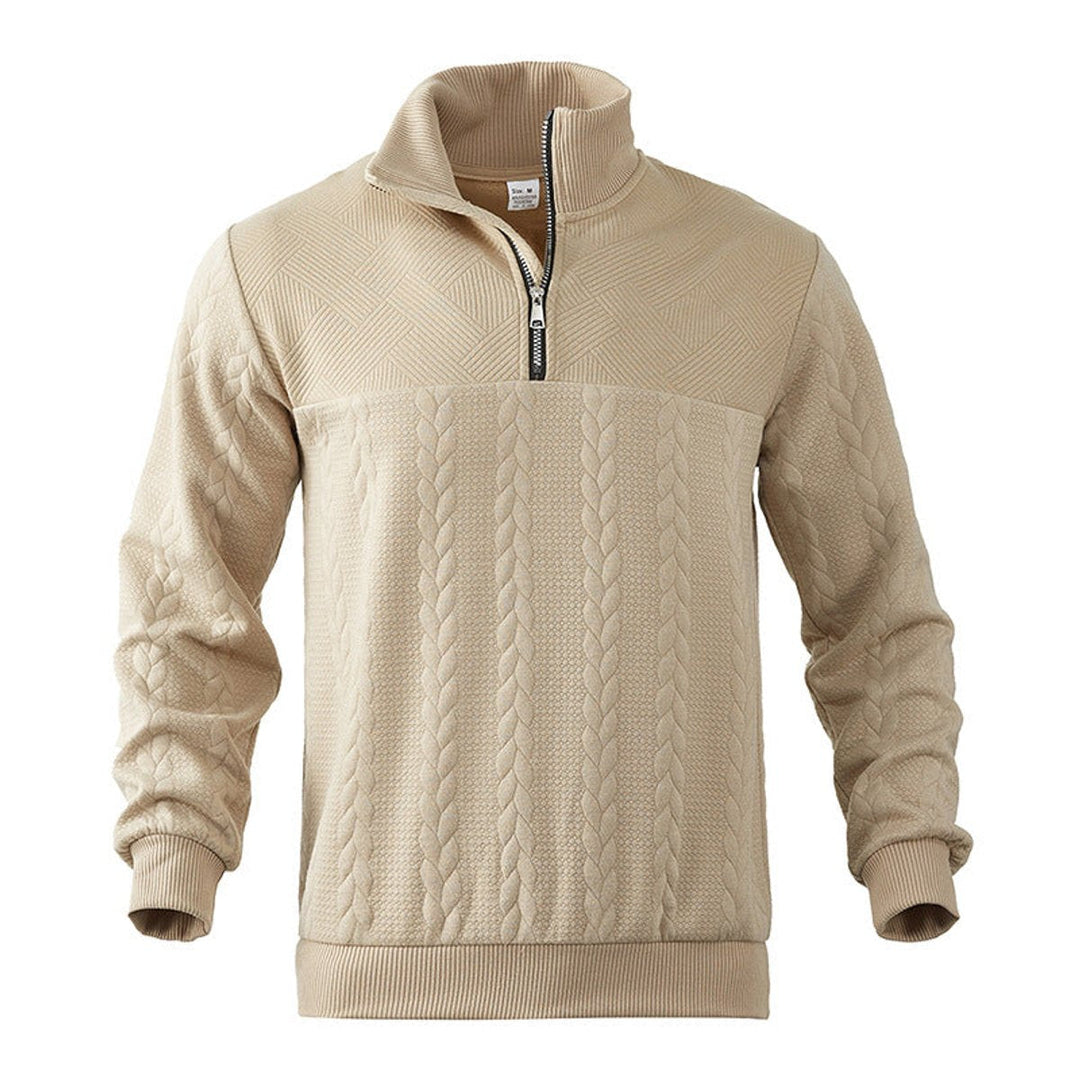 Casper beige kabelbrei sweater met kwart rits, vooraanzicht