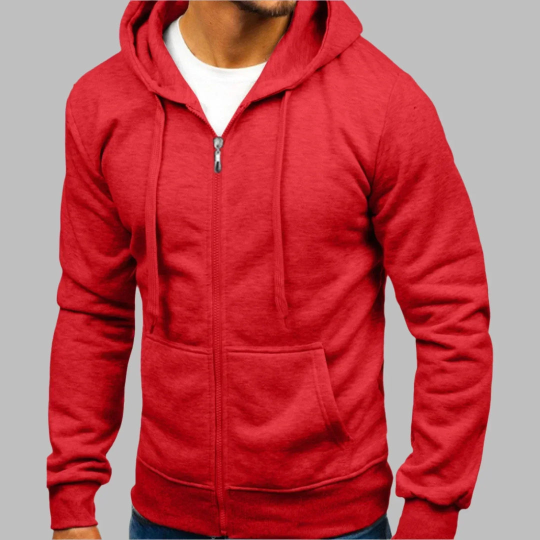 Daan rode zip-up hoodie met capuchon, vooraanzicht