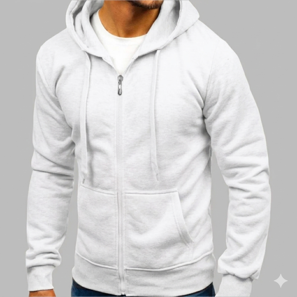 Daan witte zip-up hoodie met capuchon, vooraanzicht