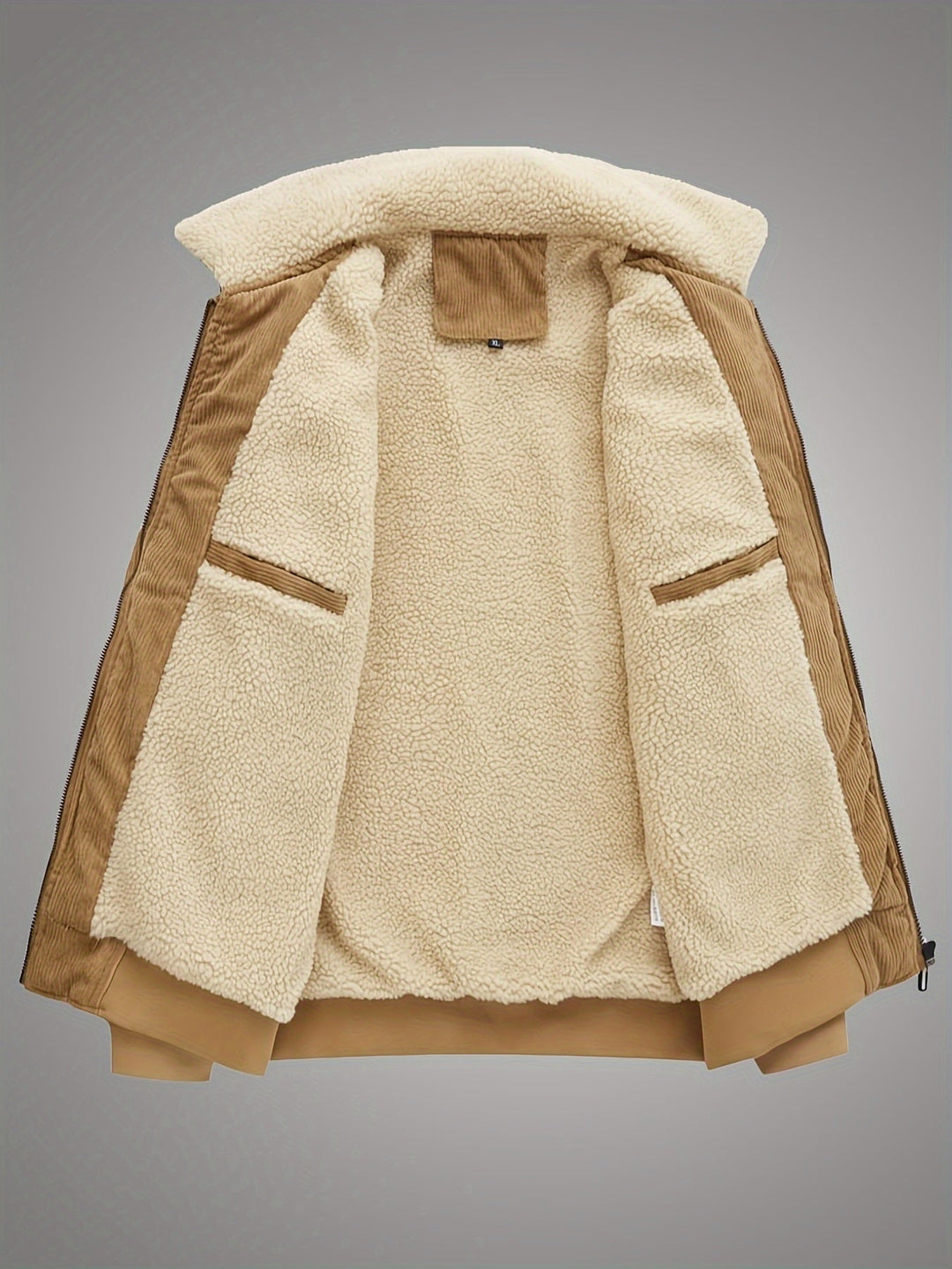 Daan corduroy bomberjack in beige, volledig geopend plat liggend