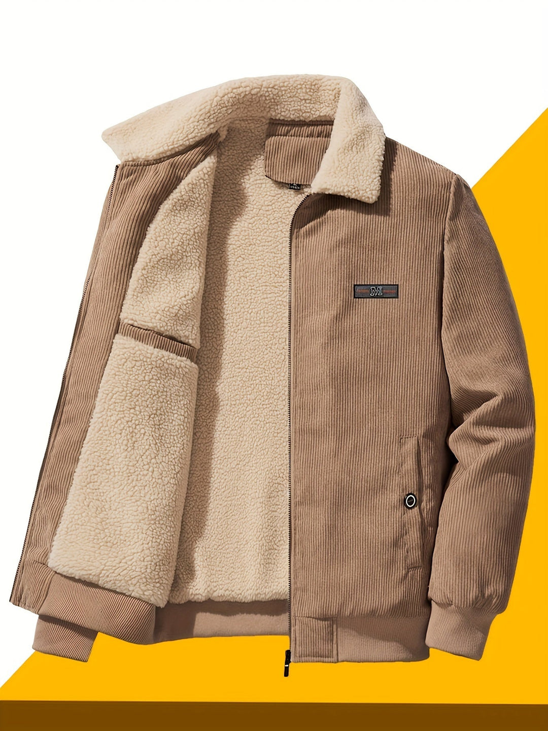 Daan corduroy bomberjack in beige, driekwart vooraanzicht