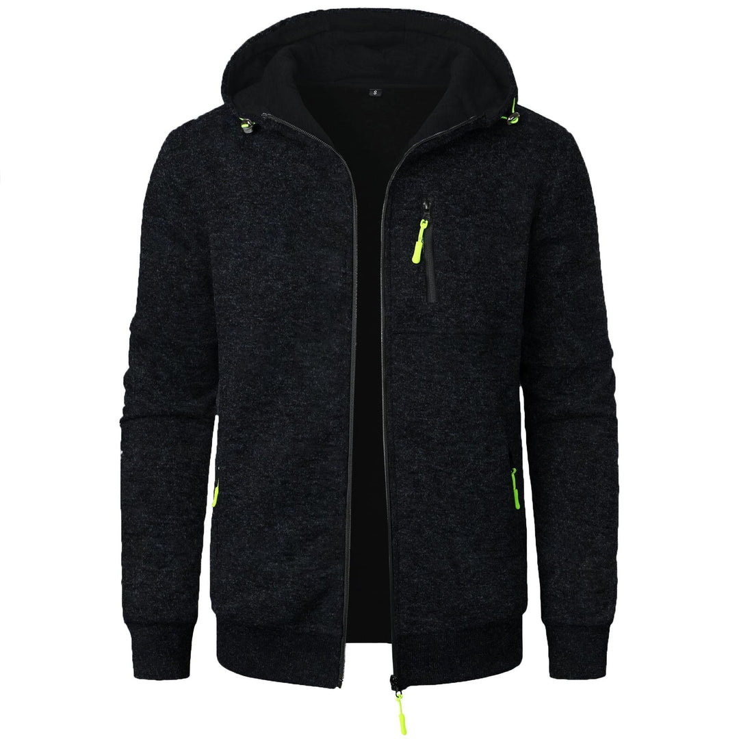 Daan gemêleerde rits hoodie in zwart, vooraanzicht met open rits