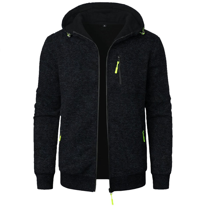 Daan gemêleerde rits hoodie in zwart, vooraanzicht met open rits