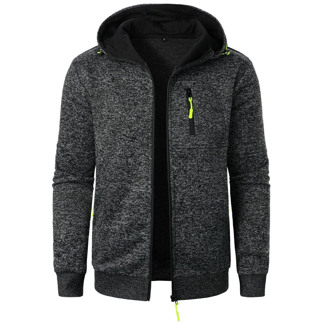 Daan gemêleerde rits hoodie in donkergrijs, vooraanzicht met open rits