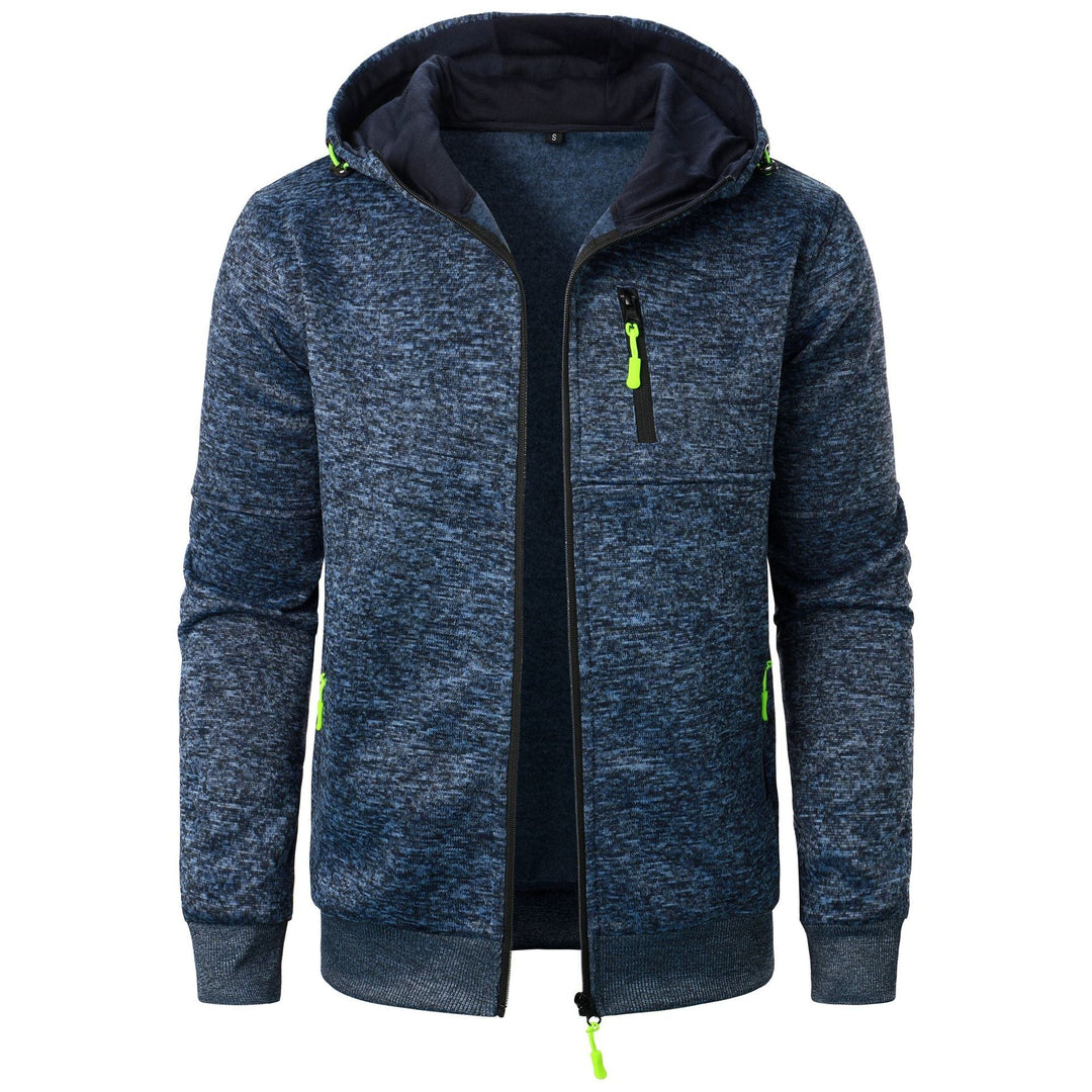 Daan gemêleerde rits hoodie in marineblauw, vooraanzicht met open rits